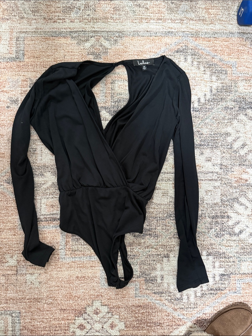Lulu's Black Long Sleeve Wrap-Front Bodysuit